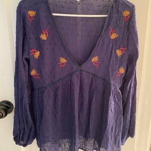 Amaryllis Boho Navy Swiss Dot Top - Sz XS